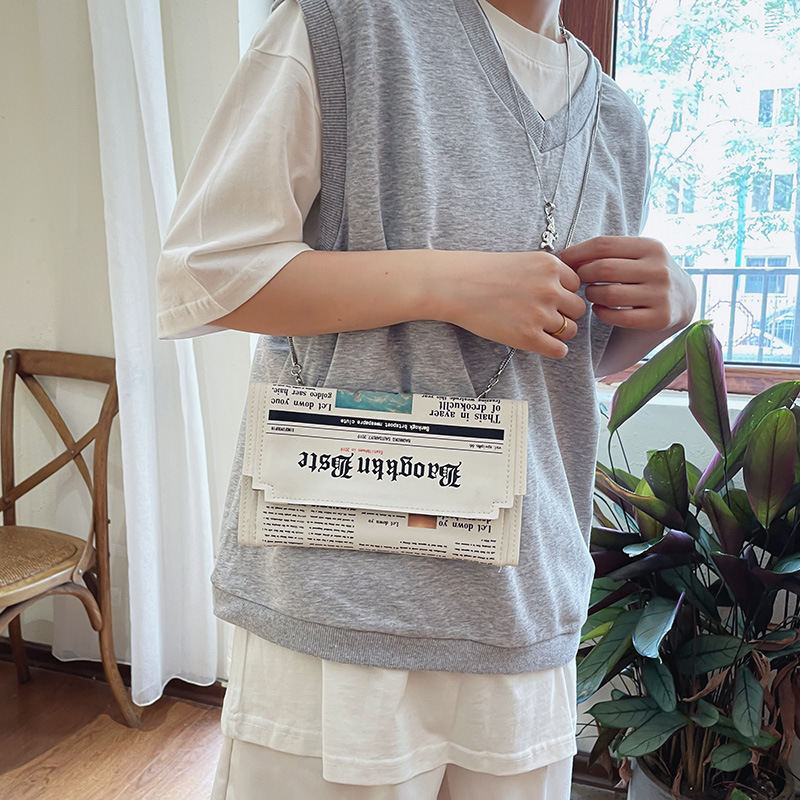 Creative Spoof Fun English Letter Newspaper Bag Envelope Bag Pu Messenger Bag