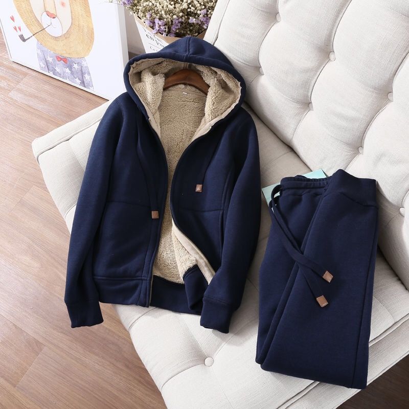 Two Winter Suit Women's Hooded Cardigan Sweater And Thin Casual Pants - Image 3