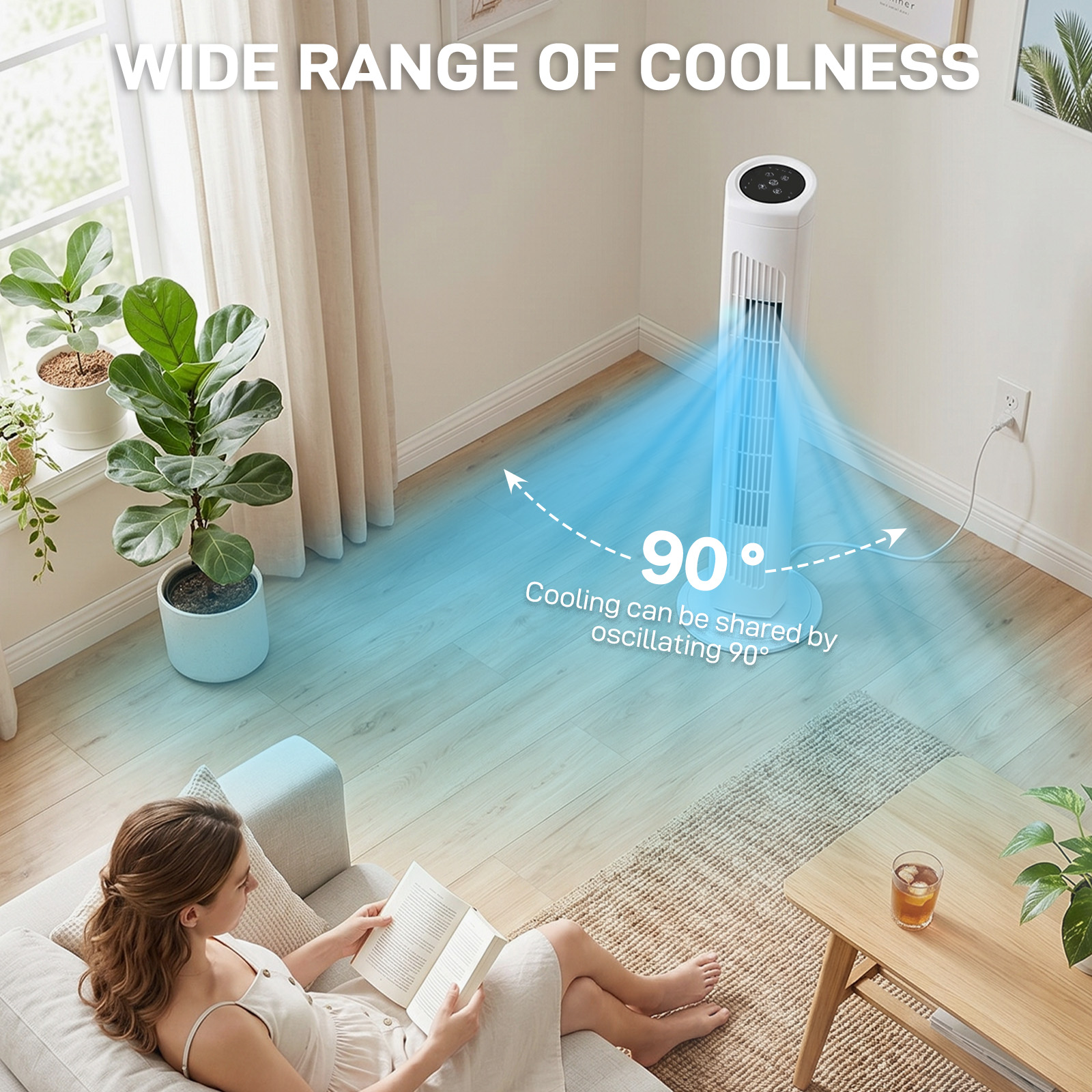 32 Inch Tower Fan With Remote & Touch Control, 110V 45W Quiet Oscillating Column Fan, Copper Motor, 3 Speeds 3 Modes, 7.5H Timer, Slim White Standing Fan For Bedroom Living Room Home Use — foto 2