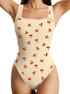 Women's One-piece Set Sleeveless Square Neck Skinny Yoga Bodysuit, Women's Sportswear Clothing - Cherry-S - View 1