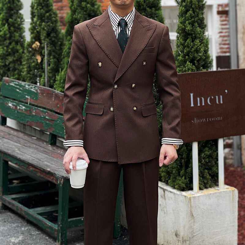Retro Ribbed Double-breasted Suit