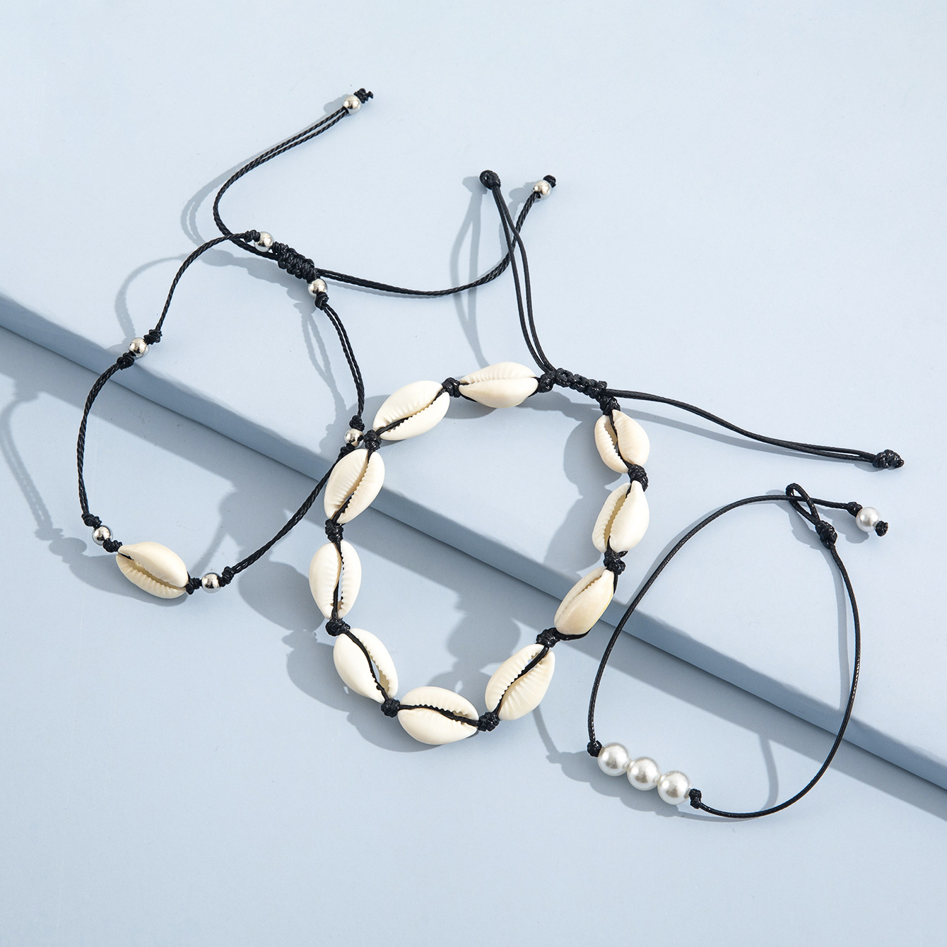 Pearl Shell Anklet Braided Rope Three-Piece Anklet