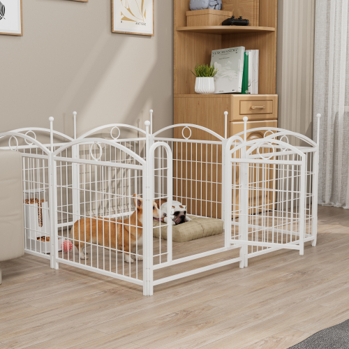 Dog Playpen Indoor 24 Inch 8 Panel Metal Dog Playpen White - Shop at LoveMi