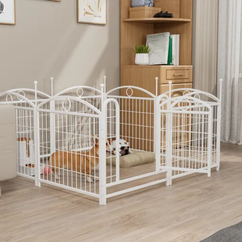 Dog Playpen Indoor 24 Inch 8 Panel Metal Dog Playpen White - Shop at LoveMi