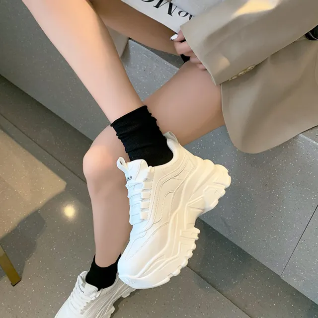 Sponge Cake Platform Casual Comfortable Net Red Low top Lace up Sneakers Red - Shop at LoveMi