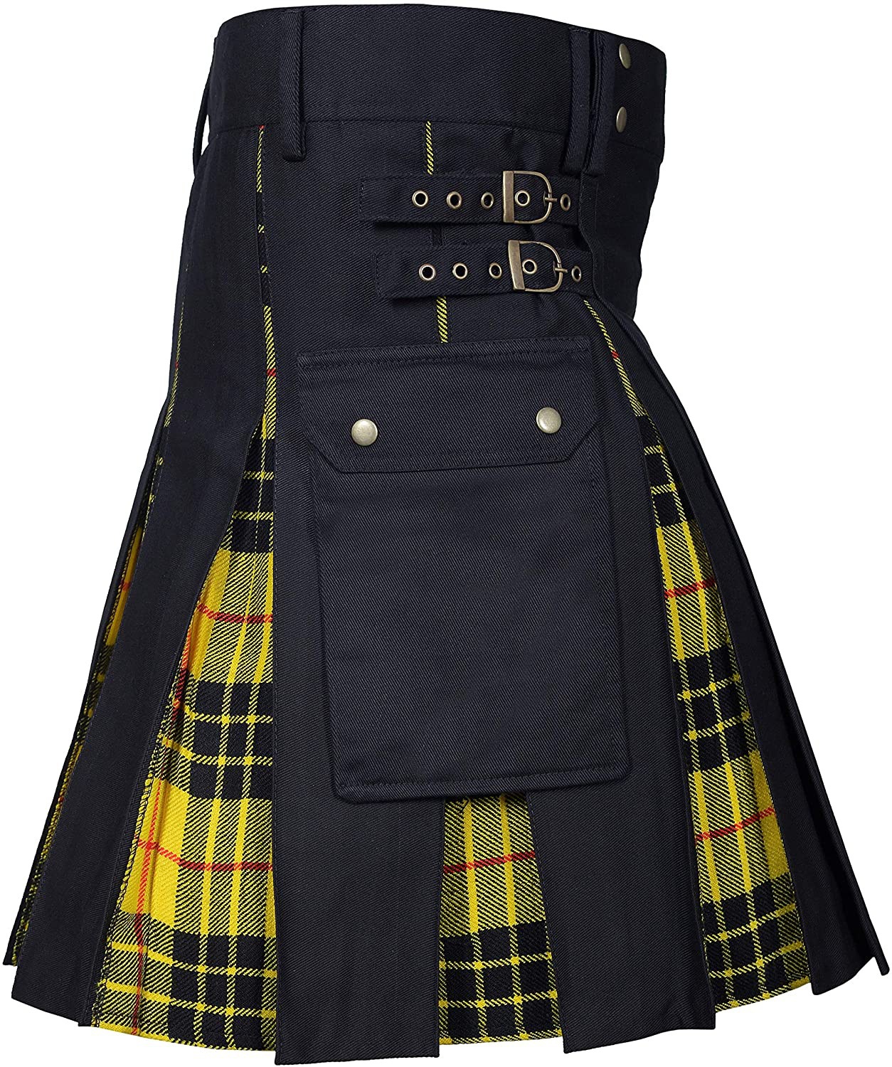 Men's Scottish Plaid Contrast Pleated Skirt Yellow - Shop at LoveMi