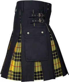 Men's Scottish Plaid Contrast Pleated Skirt - Yellow Plus Black - View 1