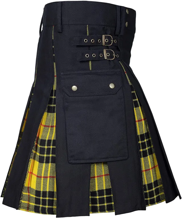 Men's Scottish Plaid Contrast Pleated Skirt Yellow Plus Black - Shop at LoveMi
