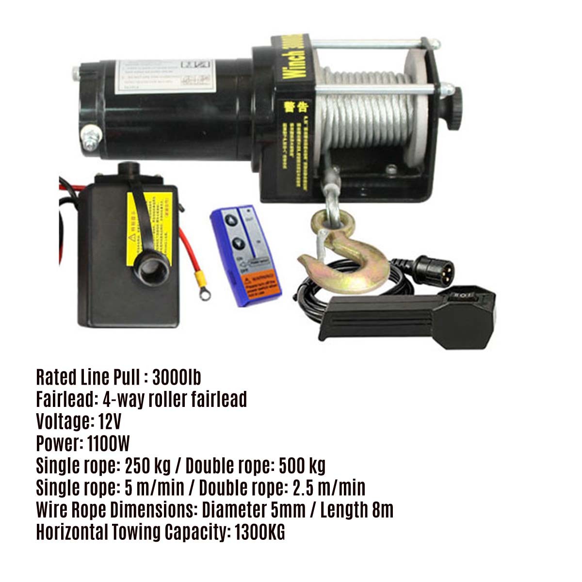 12V 3000lbs Electric Winch Steel Cable Truck Trailer Towing