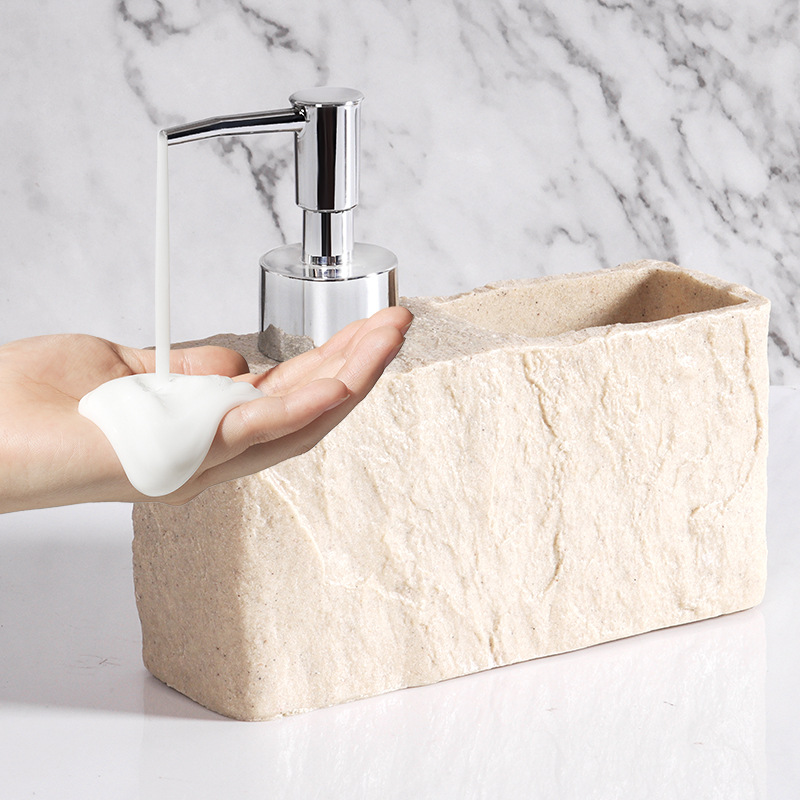 Marble Soap Dispenser, Kitchen Sponge Holder Organizer, Refillable Dish Soap And Hand Wash Bottle Set, Countertop Sink Caddy, Desktop Cleaning Liquid Storage Box