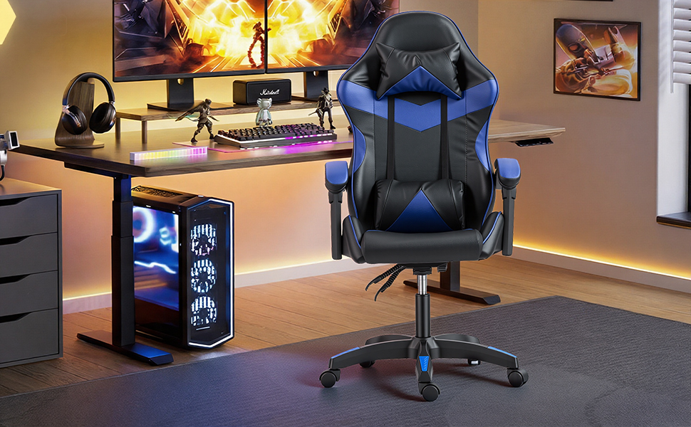 Gaming Reclining Swivel Chair For Adults,Ergonomic Racing PC With Lumbar Support — image 5