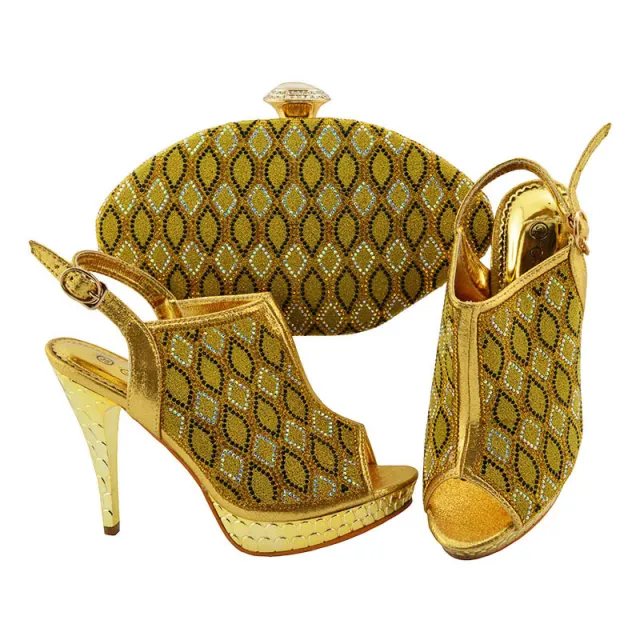 Stiletto European And American Spot Fish Mouth High Heeled Shoes Messenger Bag Gold - Shop at LoveMi
