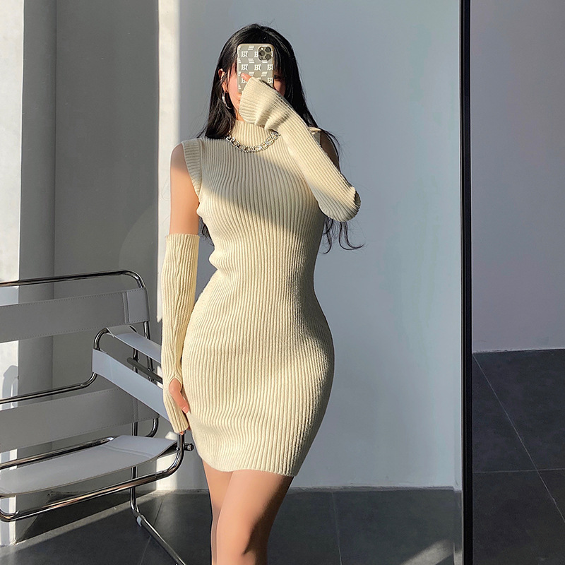 Half Turtleneck Knitted Bodycon Dress, picture 2 of 5