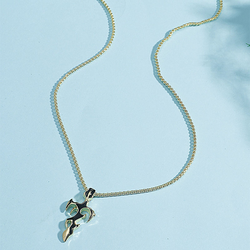 Drop Oil Cross Flame Necklace Fashionable Men