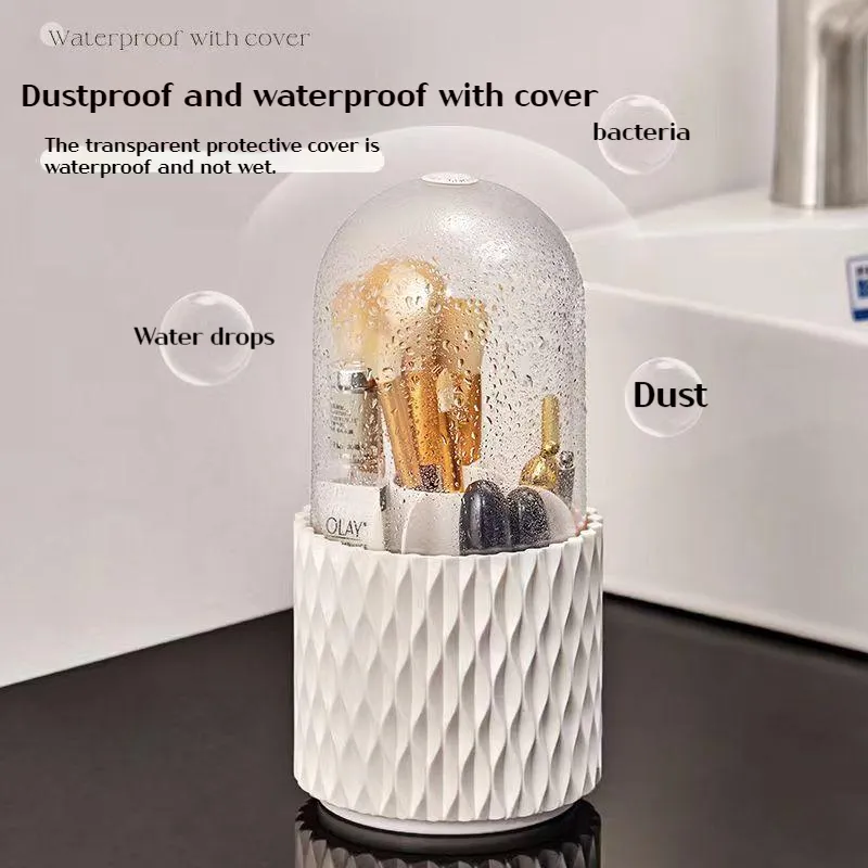 360 Rotating Large Capacity Transparent Makeup Brush Storage Pen Holder Acrylic Dust With Lid Desktop Cosmetic Storage Box – image 4