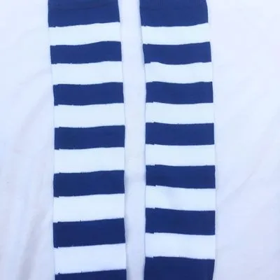 New Stripe Socks Streetwear Thin Leg Y2K Harajuku Lolita Dark Blue White - Shop at LoveMi