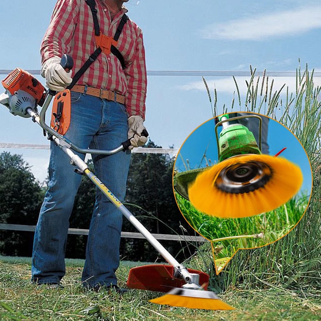 8 Inch Nylon Brushcutter Strimmer Brush Head For Moss And Path Weed Removal UK