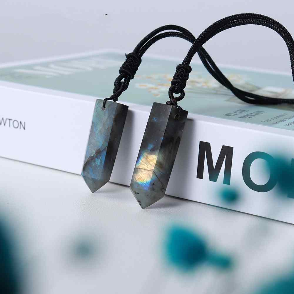 Natural Pull Feldspar Single Pointed Crystal Column Hexagon Prism Pendant