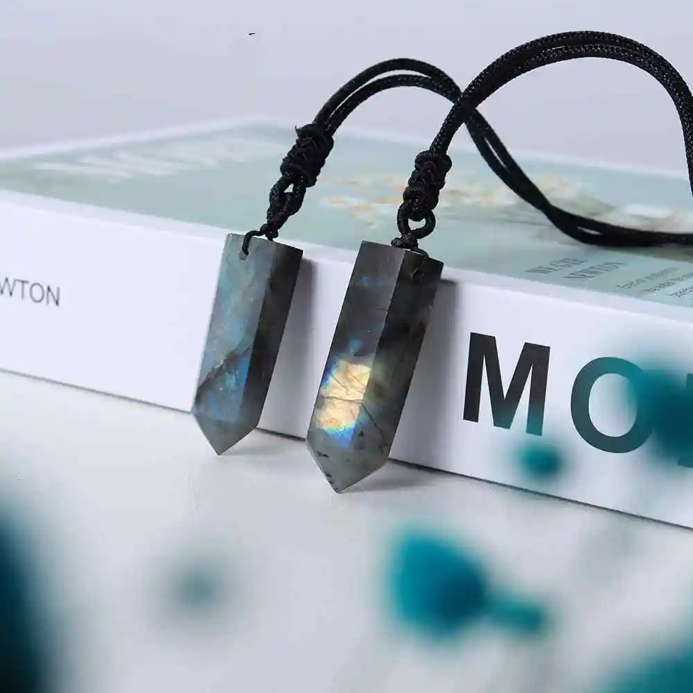 Natural Pull Feldspar Single Pointed Crystal Column Hexagon Prism Pendant