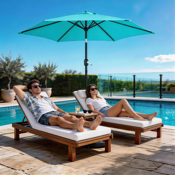 9ft Patio Umbrella, Outdoor Market Umbrella With Push Button Tilt, Crank Handle, 6 Sturdy Iron Ribs, UPF Waterproof Polyester Canopy, KD Design For Garden, Deck, Backyard, Poolside, Sky Blue - Image 14