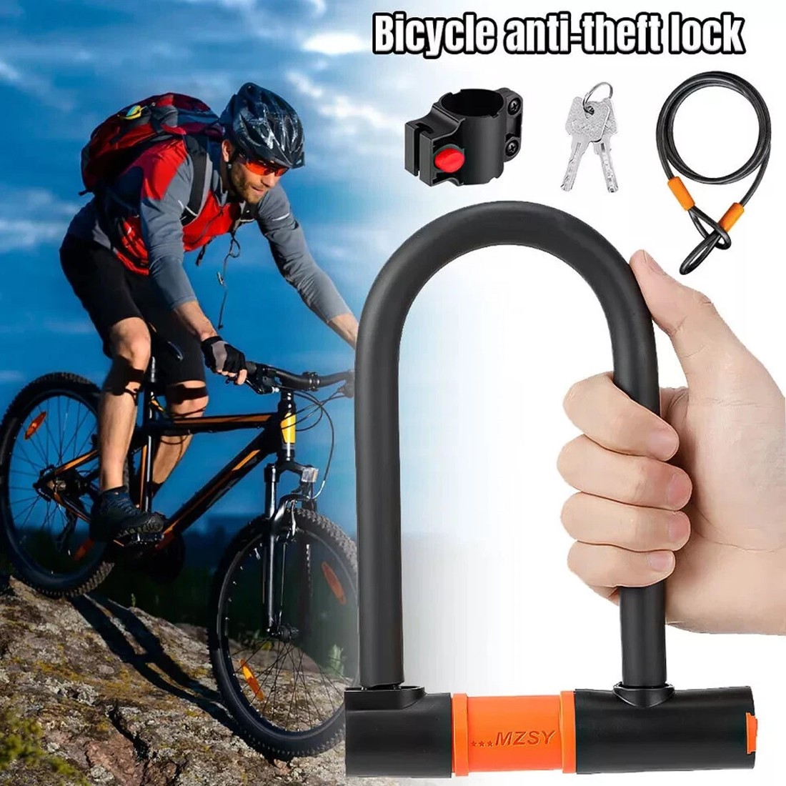 U Shaped Bike Lock With Two Keys Heavy Duty Cable With Bracket Bicycle Lock 7