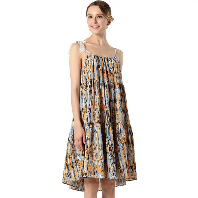 Bohemian Loose Big Swing Skirt Stitching Suspender Dress