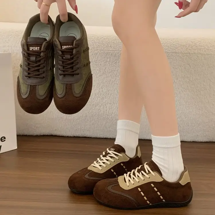 Women Retro Suede Mix Sneakers Color Block