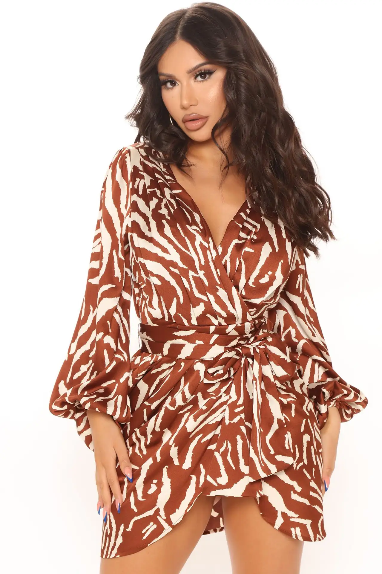 Bubble Long Sleeve Printed Mini Skirt