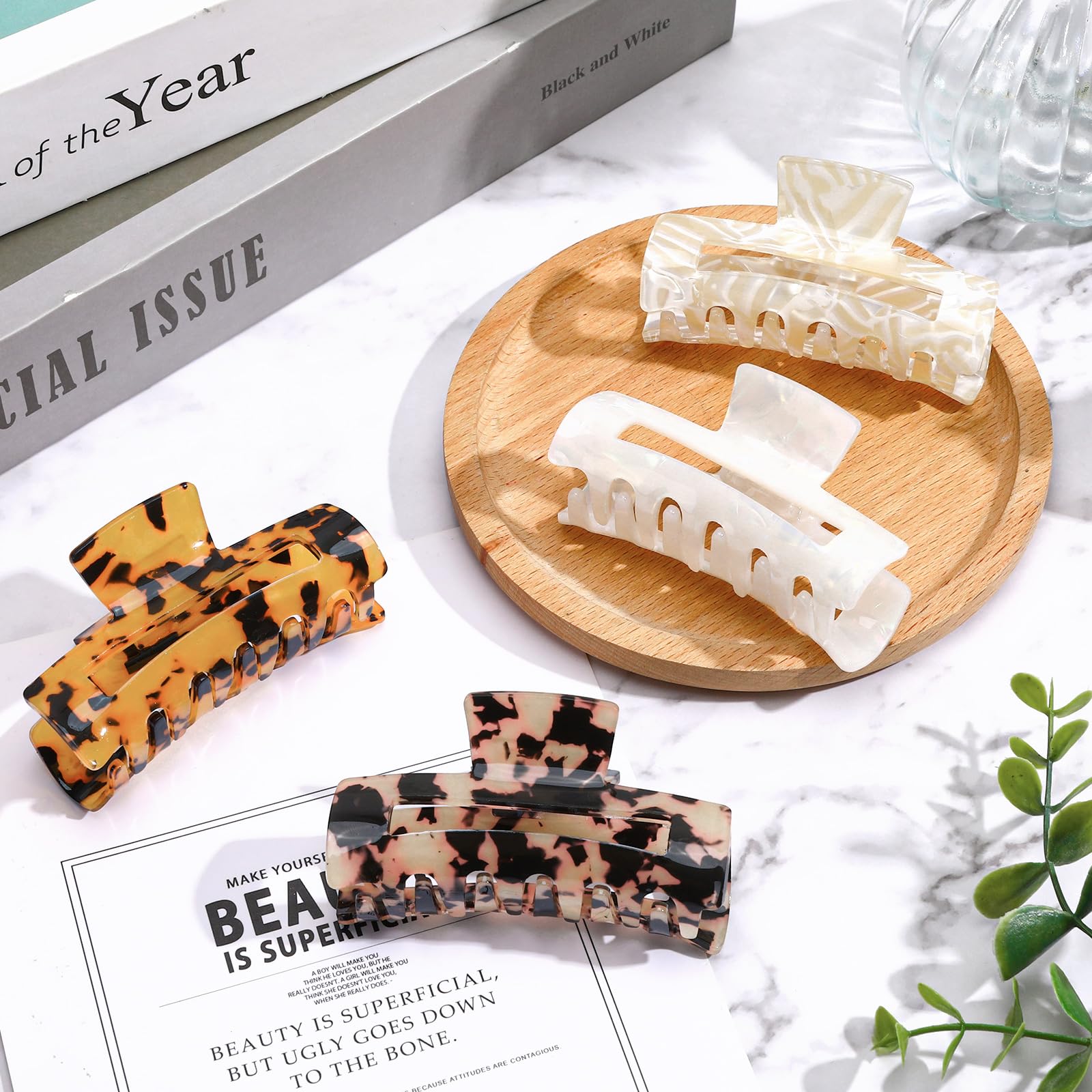 4Pcs Tortoise Hair Claw Clips, Acetate Hair Claw Clip Acrylic French Hair Banana Barrettes Jaw Clips, Stylish Hair Accessories For Women 3.15 Inch Fashion Strong Hold For Thick Thin Hair,442-9838-G14 — foto 4