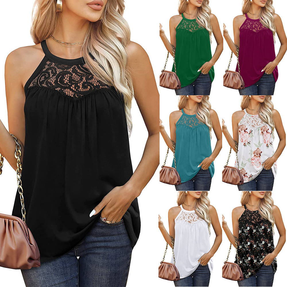 Women's Lace Pleated Sleeveless Vest T-shirt