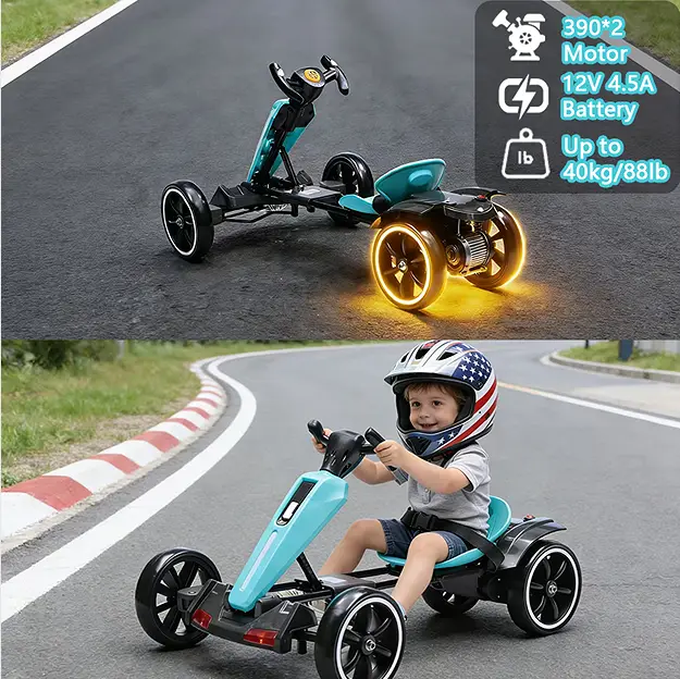 12V Electric Kids Pedal Go Kart,Folder Go Kart,Outdoor Ride On Toy With Adjustable Seat,4 Non-Slip EVA Wheels For Boys And Girls For Age 3-6 Years Old