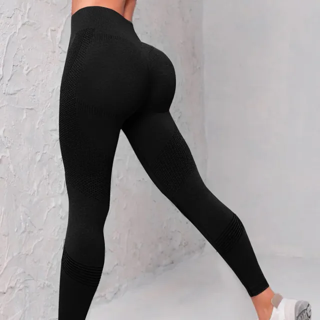 High Waist Seamless Yoga Pants Women's Solid Color Dot Striped Print Butt Lifting Leggings Fitness Running Sport Gym Legging Outfits Black - Shop at LoveMi