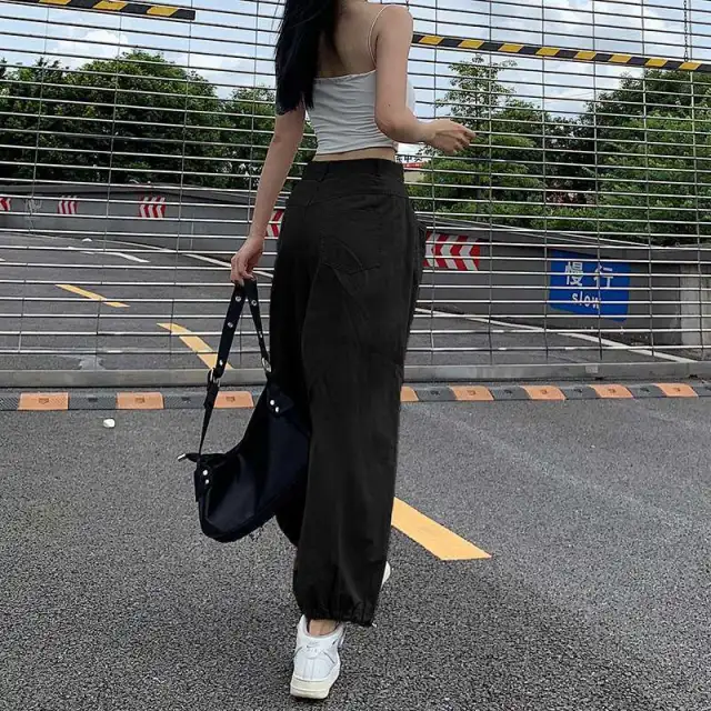 Pants Women Loose Wild Trend Street Sports Casual Trousers Women's High Waist Slim Wide Leg Pants Closed Black - Shop at LoveMi