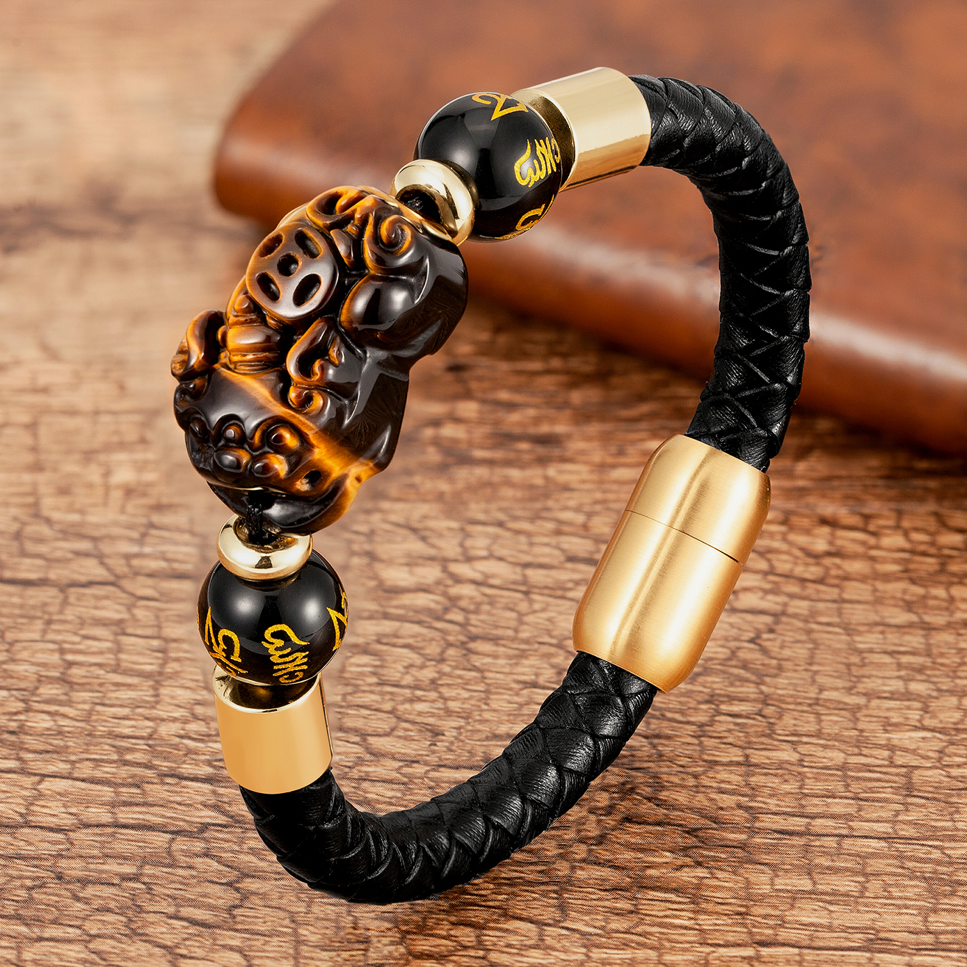 Fashion Foreign Trade Pixiu Metal Stone Leather Rope Braided Bracelet