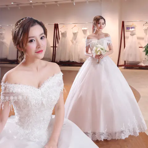 Shoulder-to-shoulder Wedding Dress Bridal Lace Plus Size Thin Shoulder