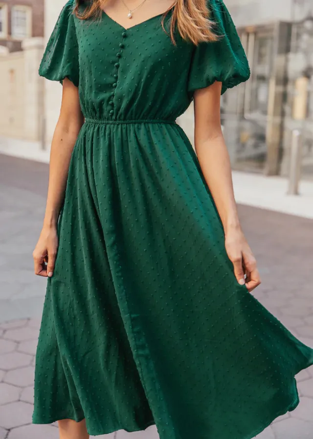 V neck Button Fashion European And American Women's Dress Green - Shop at LoveMi