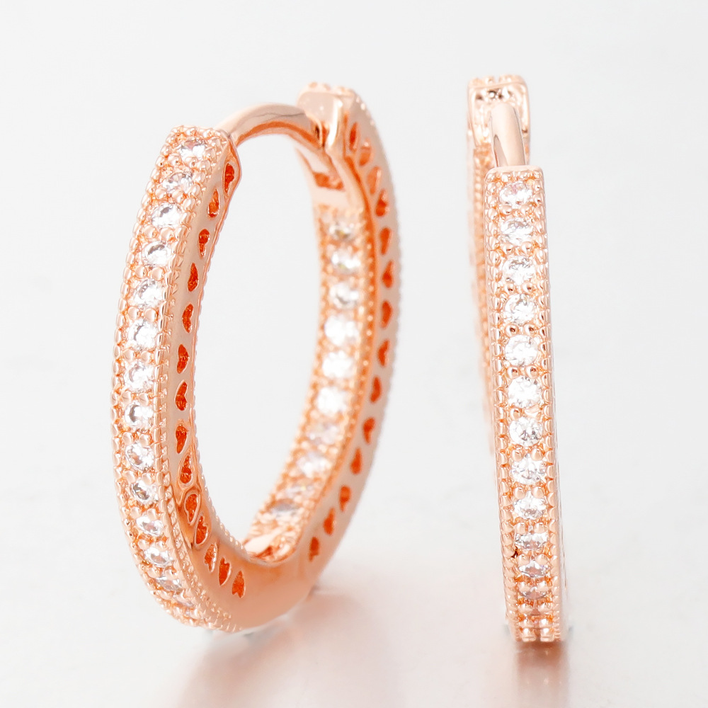 Pans Earrings Foreign Trade Hot Rose Gold Medium Pav Hollow Love Earrings New Fashion Simple Earrings