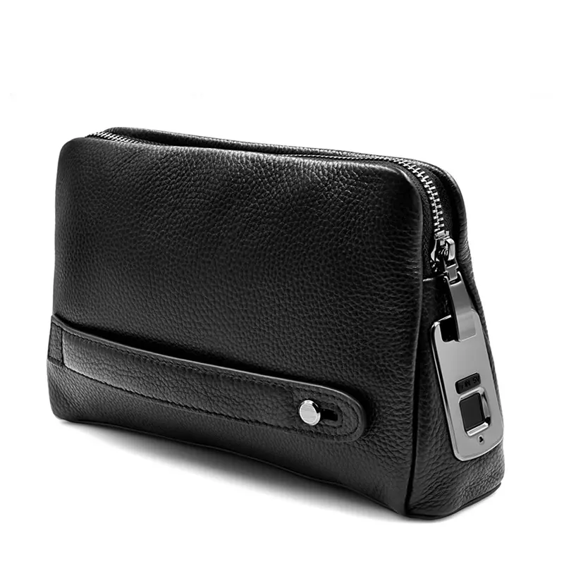 Mens Wallet Fingerprint Lock Bag First Layer Cowhide Business