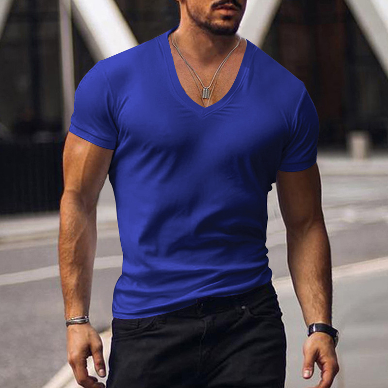 Title 3, Mens V-neck solid color slim-fit thin casual s...