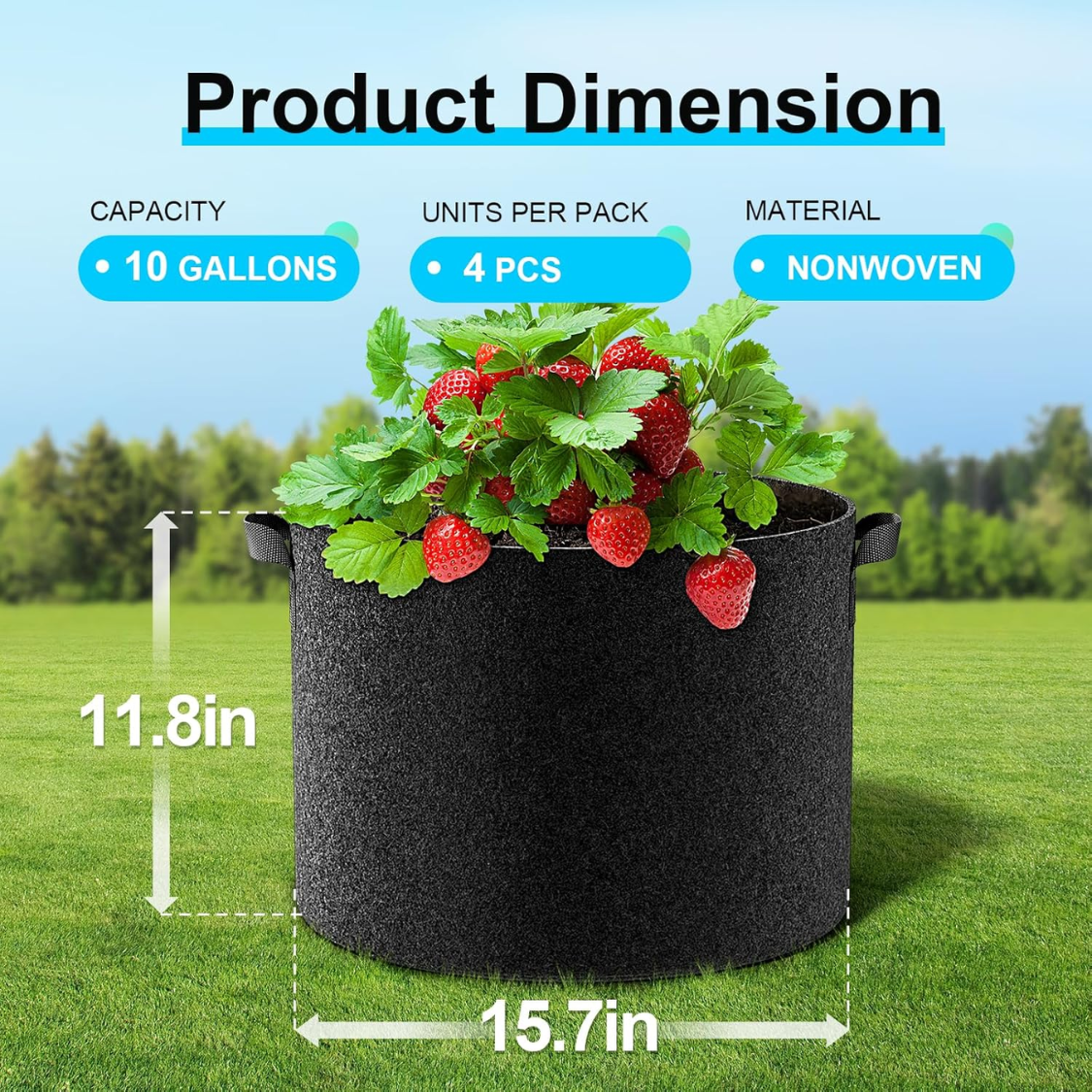 Sacs de culture en tissu, 4 paquets, 10 gallons, pots de jardin non tissés épais – Image 3