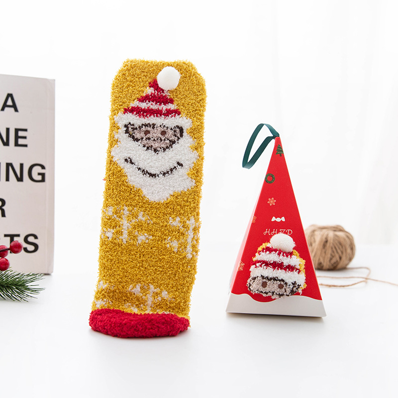 Christmas Stocking Triangle Boxed Coral Velvet Floor Socks Thickened