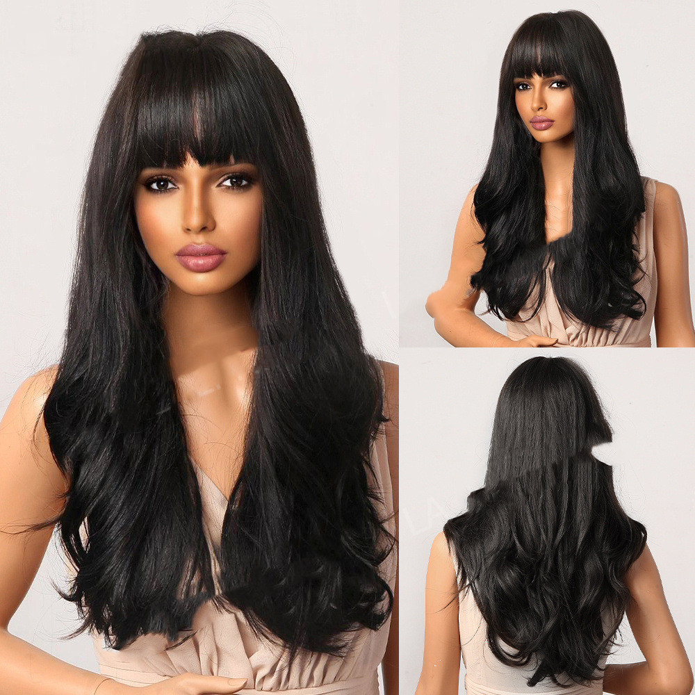 Dark Brown Dyed Light Brown Bangs Long Curly Hair Wigs Mechanism Headgear — foto 12