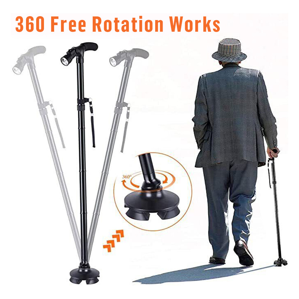 Folding LED Walking Stick Cane With Flashlight For Senior