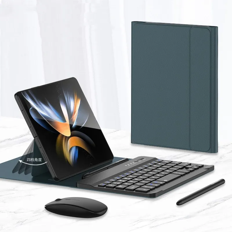 Wireless Keyboard Folding Leather Case Folding Mobile Phone Creative Holder Bluetooth Mouse – image 6