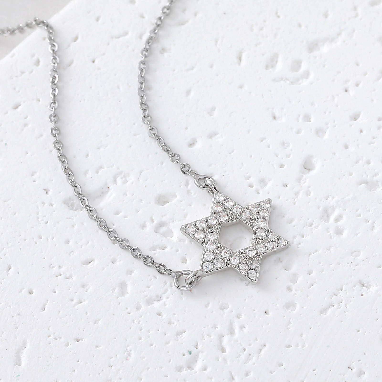 Men's Six-pointed Star Necklace, Diamond Inlaid, Real Gold Plated Copper, Minimalist Versatile Hip-hop Hexagram Jewelry