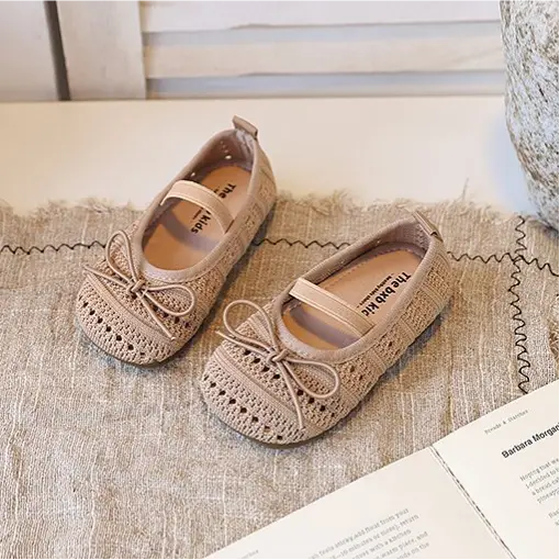 Girls' Baotou Sandals, Children's Bow Princess Single Shoes, Girls' Baby Breathable Knitted Shoes