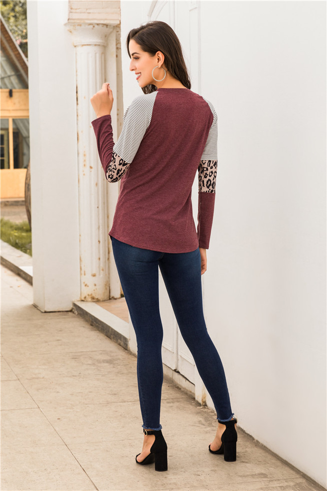 Title 6, Long Sleeve Panel Leopard Print Casual T Shirt Top