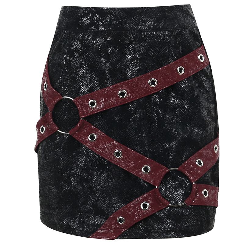 Women's Fashion Contrast Webbing Hip Wrap Skirt Black - Shop at LoveMi
