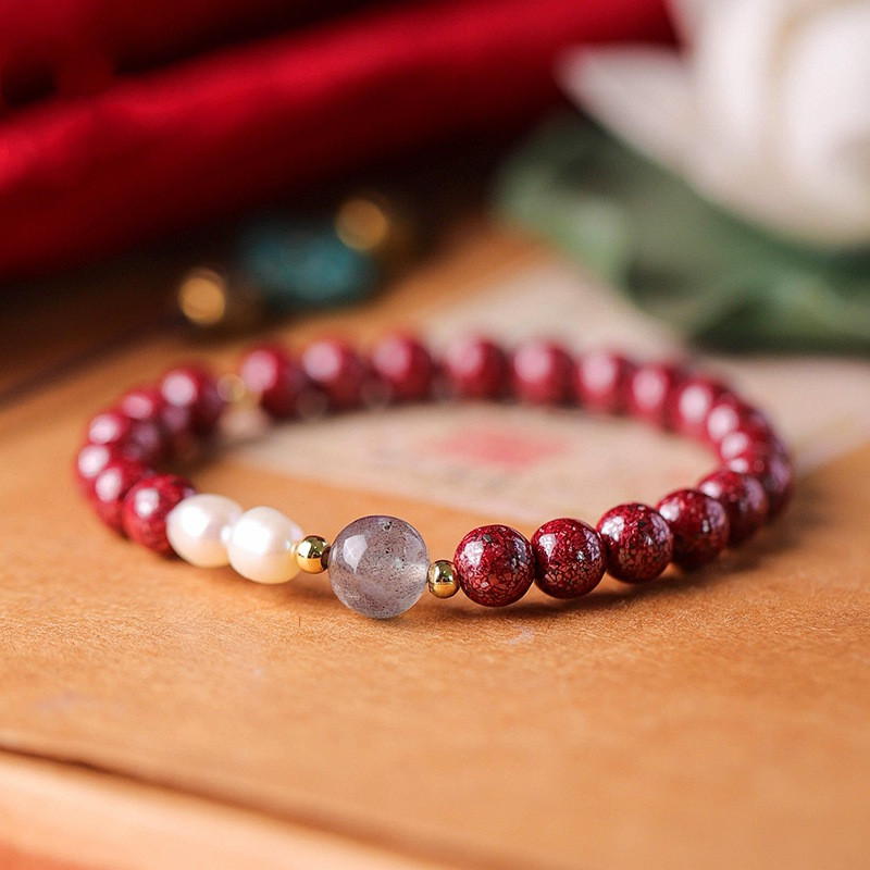 Vermillion Pearl Moonstone Couple Simple Bracelet