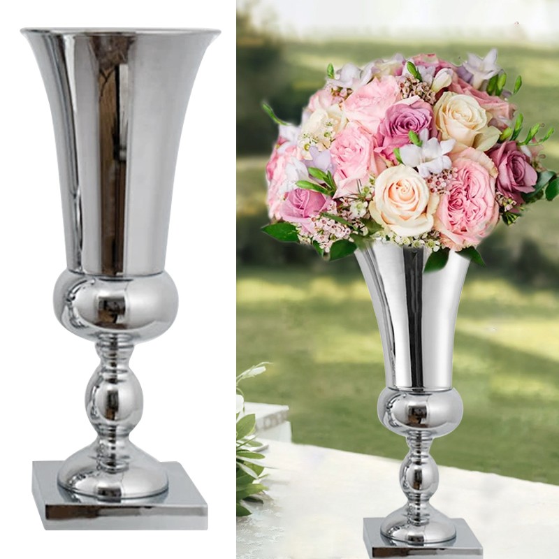 430mm Large Stunning Silver Iron Luxury Flower Vase Urn Wedding Home Table Decor